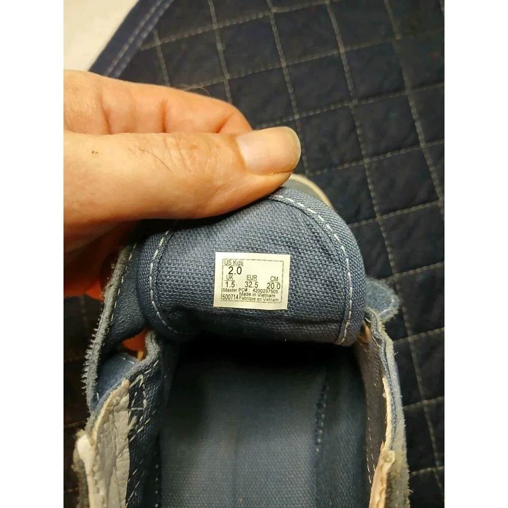 Vans Kids Old Skool Navy & Gray Youth Shoes Size 2 With Hook & Loop Straps
